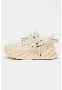 Pantofi sport din piele cu insertii din material textil - Bej
