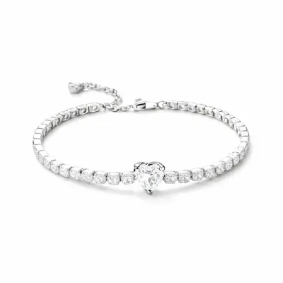 Bratara Tennis White Heart Silver Cu Argint