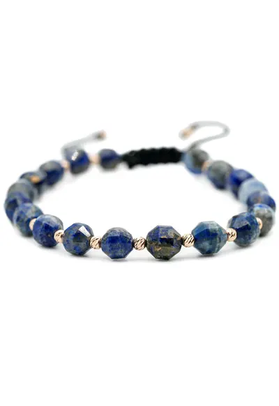 Bratara cu 20 de bile de Aur 14k si pietre semipretioase Lapis Lazuli - Ajustabila