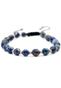 Bratara cu 20 de bile de Aur 14k si pietre semipretioase Lapis Lazuli - Ajustabila