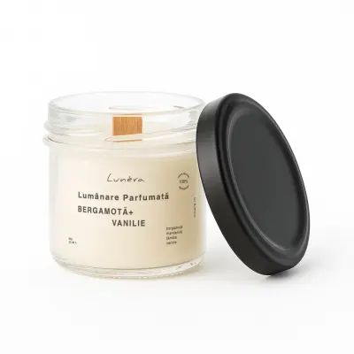 Lumânare Parfumată Bergamotă & Vanilie - Ceară Soia Naturală - 180g
