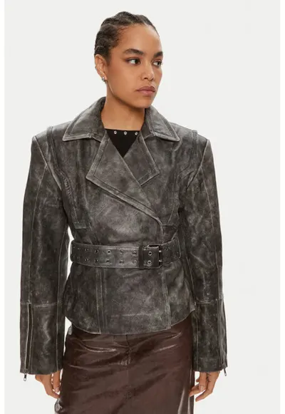 Geaca dama - 304354380 - Piele naturala - Gri - Gri