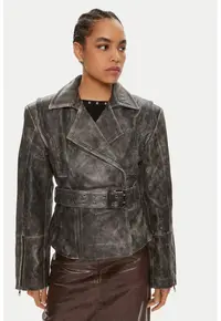 Geaca dama - 304354380 - Piele naturala - Gri - Gri