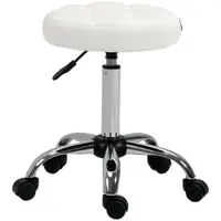 HOMCOM Scaun Rotativ cu Roti, Rotund, Scaun pentru Coafor și Estetician cu Înălțime Ajustabilă, Tapițat în Piele Ecologică, Ø35.5x51-67 cm, Alb