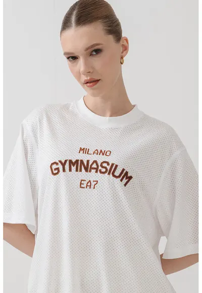 Tricou lejer din plasa cu broderie - Alb optic