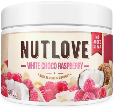 Nutlove Cremă dietetică tartinabilă, ciocolată albă cu zmeură, 500 g, AllNutrition