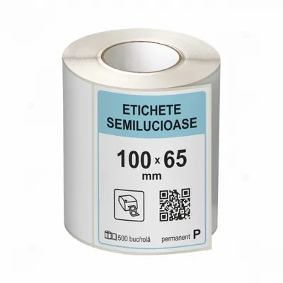 Rola etichete autoadezive semilucioase 100x65 mm, adeziv permanent, 500 etichete rola