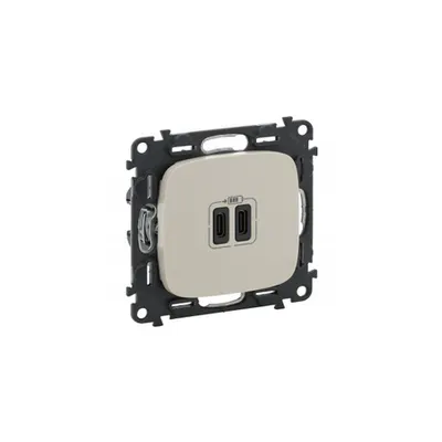 Double USB Type C+C charging prizas Valena In'matic - ivory Valena Allure