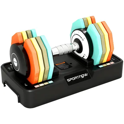 SPORTNOW Ganteră reglabilă 5–25 kg cu suport de depozitare, 5 niveluri de greutate, mâner antiderapant, discuri octogonale | Aosom Romania