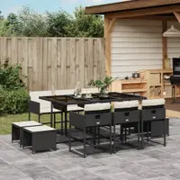 Gossi set mobilier de exterior cu perne, 11 piese, negru, poliratan