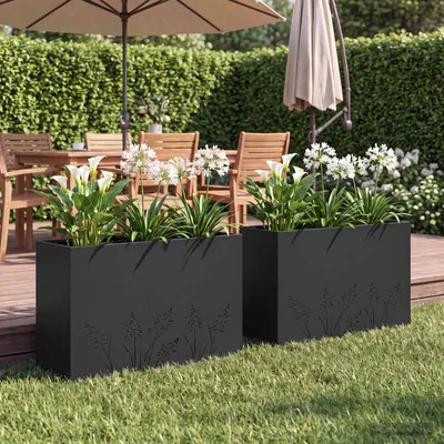 vidaXL Vază pentru Grădină 2 buc. Negru 80 x 30 x 49 cm