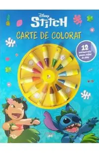 Stitch. Carte de colorat. 12 creioane mici pentru maini de pitici