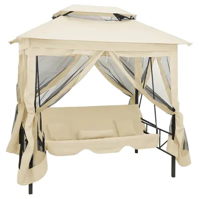vidaXL Balansoar extensibil cu pavilion, alb crem