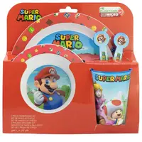 Set 5 piese pentru servit masa, plastic, fara BPA, multicolor, utilizabil la microunde, Super Mario Engros