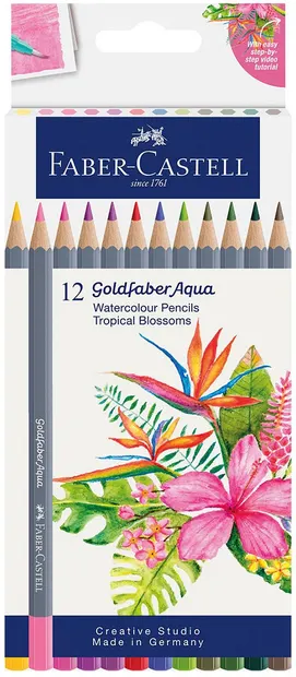 Creioane acuarelă colorate Faber-Castell Goldfaber Aqua - Tropical, 12 culori