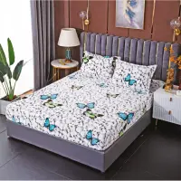 Cearsaf / Husa cu Elastic Cocolino 180x200cm si 2 fete de perna 50x70cm, Gri, fluturi pe pietre