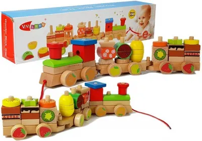 Jucarie Multifunctionala din Lemn Trenulet 30 Bucati - Fructe 42cm - Nurio