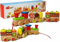 Jucarie Multifunctionala din Lemn Trenulet 30 Bucati - Fructe 42cm - Nurio