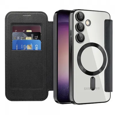 Husa MagSafe pentru Samsung Galaxy S23+ S916, Techsuit, SmartMag Book, Neagra