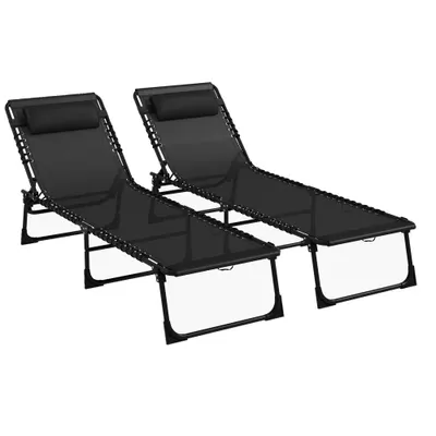 Outsunny Set de Două Șezlonguri Pliabile cu Spătar Reglabil în Patru Poziții - Negru | Aosom Romania