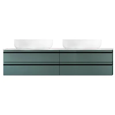 Dulap baie suspendat Kolpasan Alexis 150 cm, pentru doua lavoare pe blat, verde mat