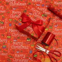 Hârtie mată pentru ambalat cadouri, decor roșu cu mesaj Merry Christmas, 200x70 cm