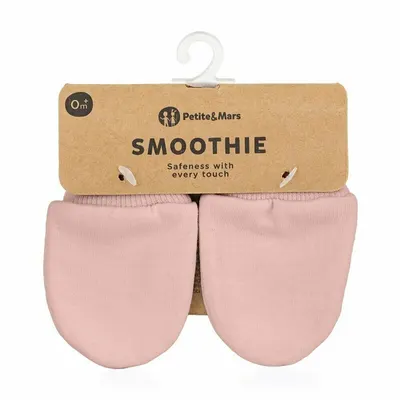 Manusi pentru nou-nascuti, Petite&Mars, Smoothie, Bumbac 100%, Material moale si respirabil, Protectie impotriva zgarieturilor, Manseta lata, 2 straturi, 6 x 10 cm, 0 luni+, Roz