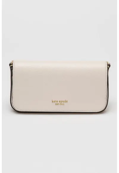 Geanta crossbody Devin Saffiano din piele - Alb fildes/Maro taupe - 10.8 x 20.3 x 5.7 cm