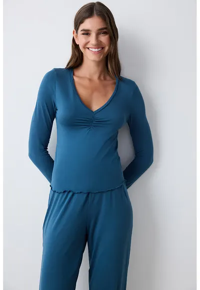 Bluza slim-fit de pijama - Albastru petrol