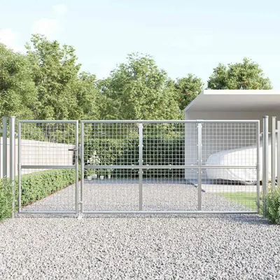 vidaXL Poartă de grădină din plasă, argintie, 350x125 cm, oțel galvanizat