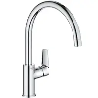 Baterie bucatarie Grohe 30529001, 3/8 inch, pipa tip C, monocomanda, pivotanta, cartus ceramic, marime L, montaj pe lat, protectie reflux, limitator de debit, Crom