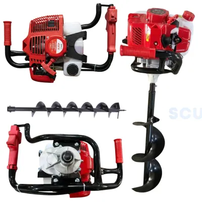 8.5CP + burghiu 200mm* Motoburghiu pe benzina 8.5CP, motor 2 timpi 58cc, 9200rpm, burghie 100-300mm, adancime 800mm, rezervor 1.2L, Campion CMP4350P