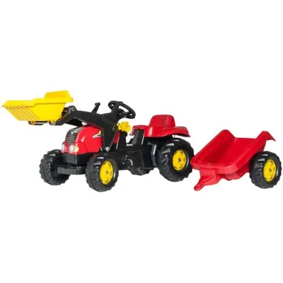 Tractor cu pedale pentru copii Rolly Toys Kid-X Rosu cu remorca