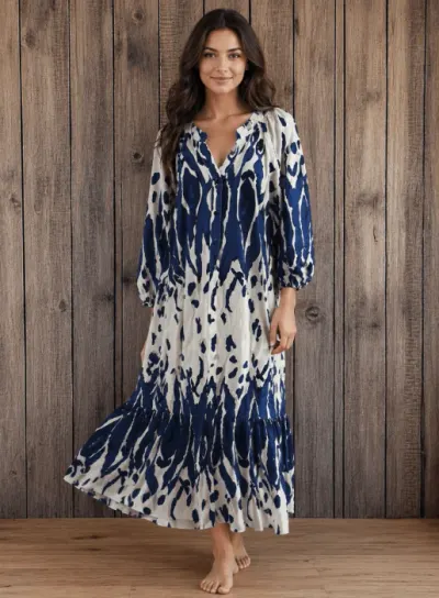 Rochie vaporoasAƒ din vA scozAƒ cu imprimeu abstract albastru