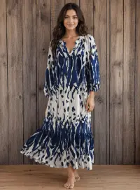 Rochie vaporoasAƒ din vA scozAƒ cu imprimeu abstract albastru
