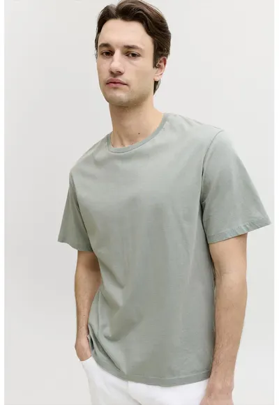Tricou din bumbac cu model uni - Gri deschis