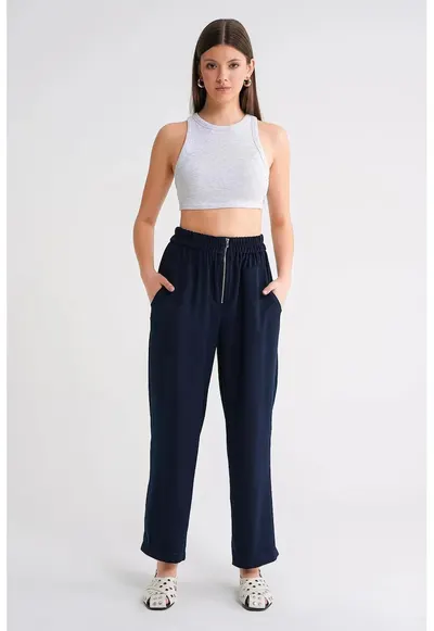 Pantaloni dama - jogger tigara - albastru marin - textil