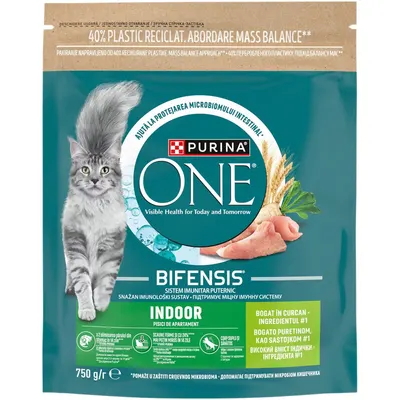 PURINA ONE INDOOR Formula, Curcan si Cereale Integrale, hrana uscata pentru pisici, 750 g