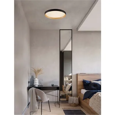 Plafoniera VOMOS Triac Dimabil Nisipiu Negru & Lemn Colour Metal, Aluminiu & Acrylic LED 36 Wat 220-240Volt 3157Lm 2700 + 3000K IP20 Dip Intrerupator Deschis sus & jos