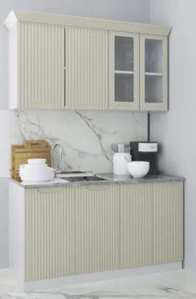 Set bucatarie SPACE 140 cm, 4 corpuri, blat termorezistent, fronturi MDF, crem