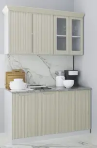 Set bucatarie SPACE 140 cm, 4 corpuri, blat termorezistent, fronturi MDF, crem