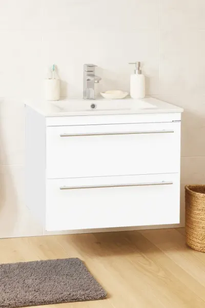 Set Baza front MDF si Lavoar seria 066, suspendata cu sertare, 60 cm, alb