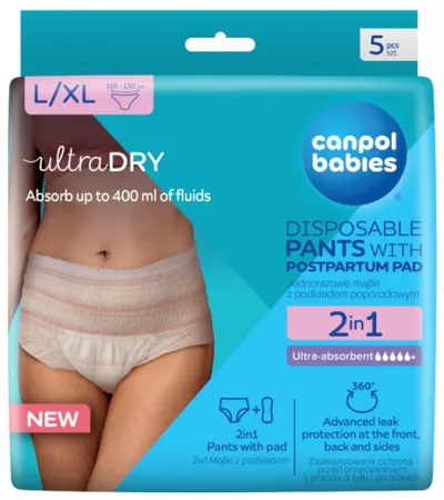 Canpol Bikini de unică folosință 2 în 1 - Pentru postpartum cu căptușeală, L/XL, 5 bucăți