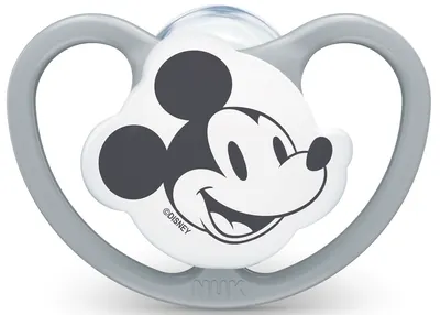 Suzetă din silicon Nuk - Space Mickey, 0-6 m, gri, cu cutie