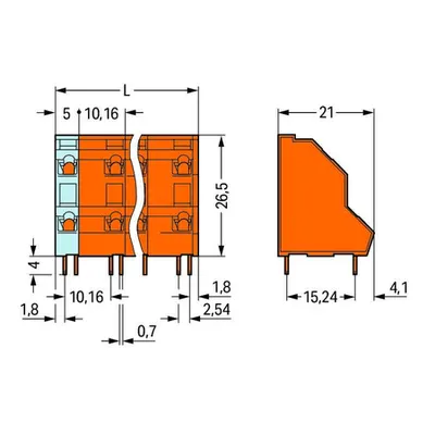 Double-deck PCB terminal block; 2.5 mm²; Pin spacing 10.16 mm; 2 x 2-pole; CAGE CLAMP®; 2,50 mm²; orange