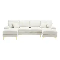 Canapea modulară mare, modernă, în formă de U, din chenille, cu dublu șezlong rabatabil, Bej