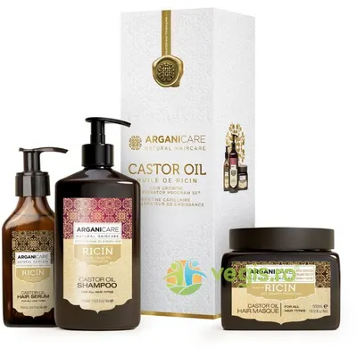 Set Trio pentru Accelerarea Cresterii Parului cu Ulei de Ricin 400ml+500ml+100ml