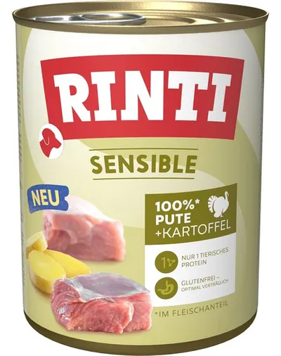 RINTI Sensible pentru caini sensibili 800g curcan si cartofi