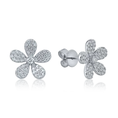 Cercei floare din aur alb cu diamante de 0.4ct