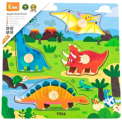 Puzzle din lemn cu mânere Viga - Dinozaurii